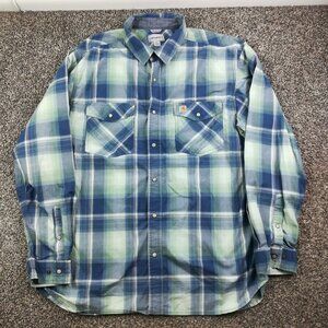 Carhartt Shirt L/S Pearl Snap Rugged Flex Shadow Plaid Blue Mens XL 104443